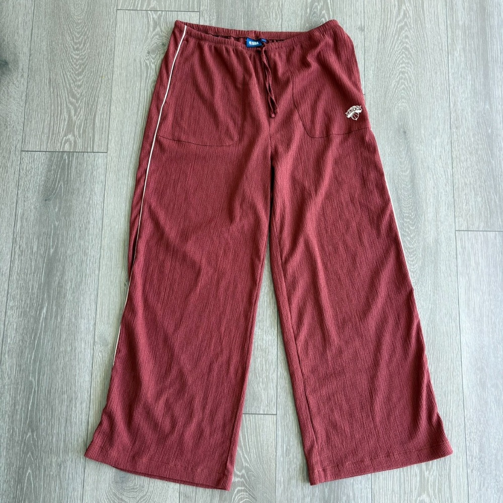 NBA New York Knicks Womens Bordeaux Red Drawstring Outdoor Wide Leg Pants Size L